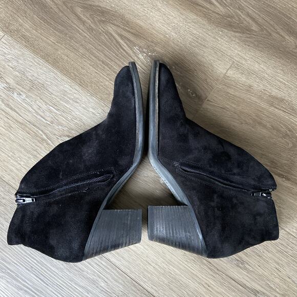 Paul Green Ankle Booties Womens Sz 6.5 Black Suede Zipper 2.5" Heel - Picture 2 of 9